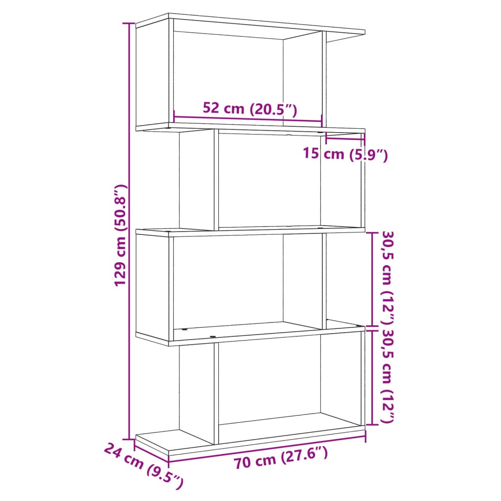 vidaXL Room Divider Bookcase 4-Tier Smoked Oak 70x24x129 cm Engineered Wood