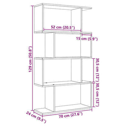 vidaXL Room Divider Bookcase 4-Tier Smoked Oak 70x24x129 cm Engineered Wood