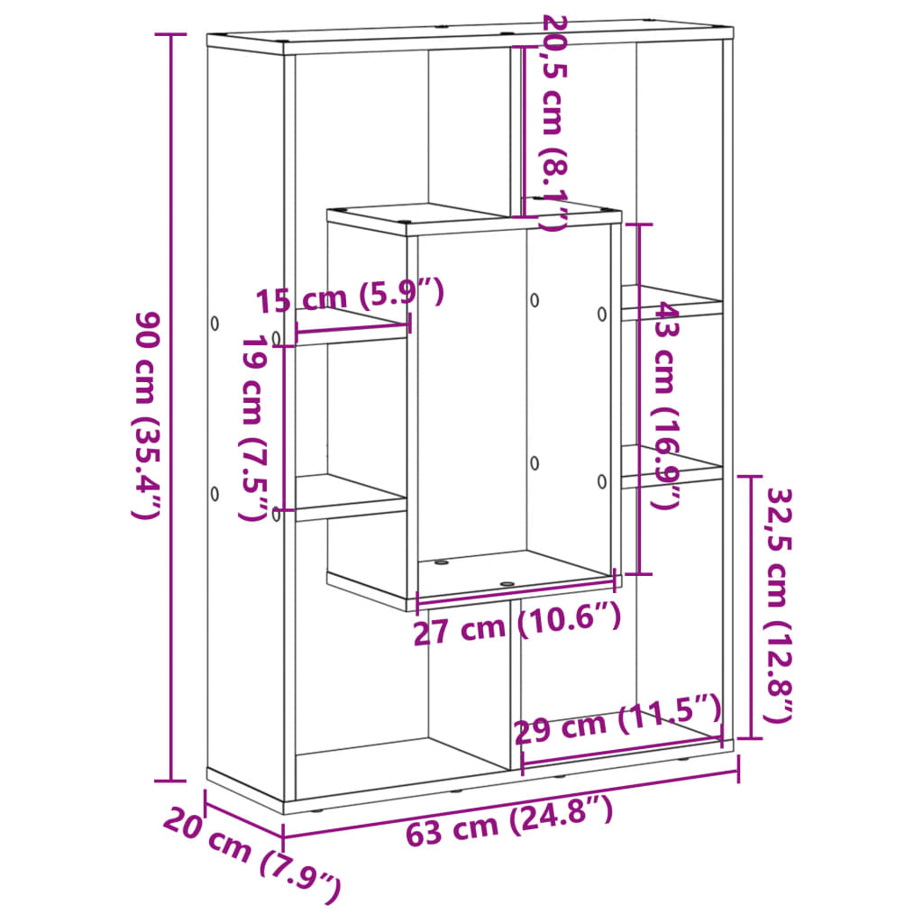 vidaXL Bookcase White 63x20x90 cm Engineered Wood
