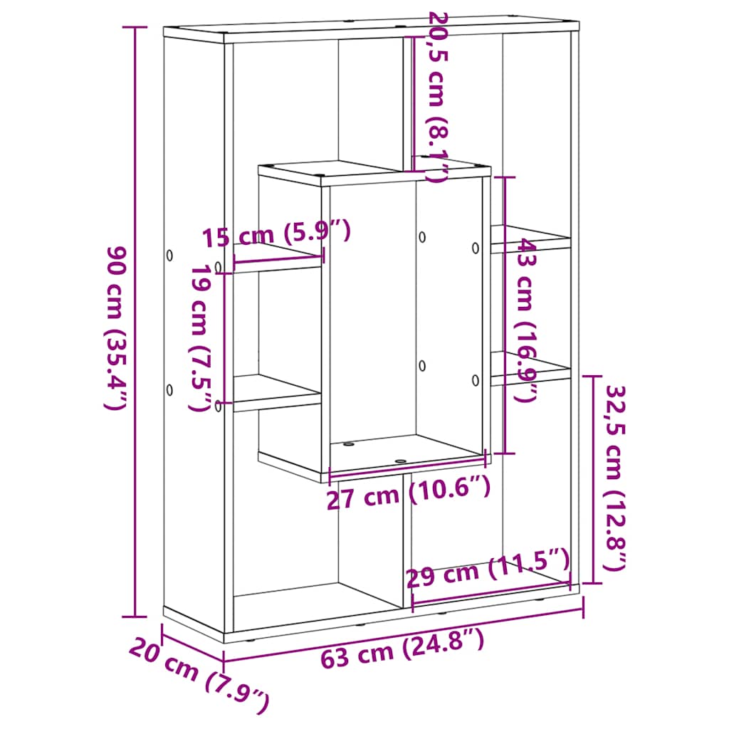 vidaXL Bookcase Artisian Oak 63x20x90 cm Engineered Wood