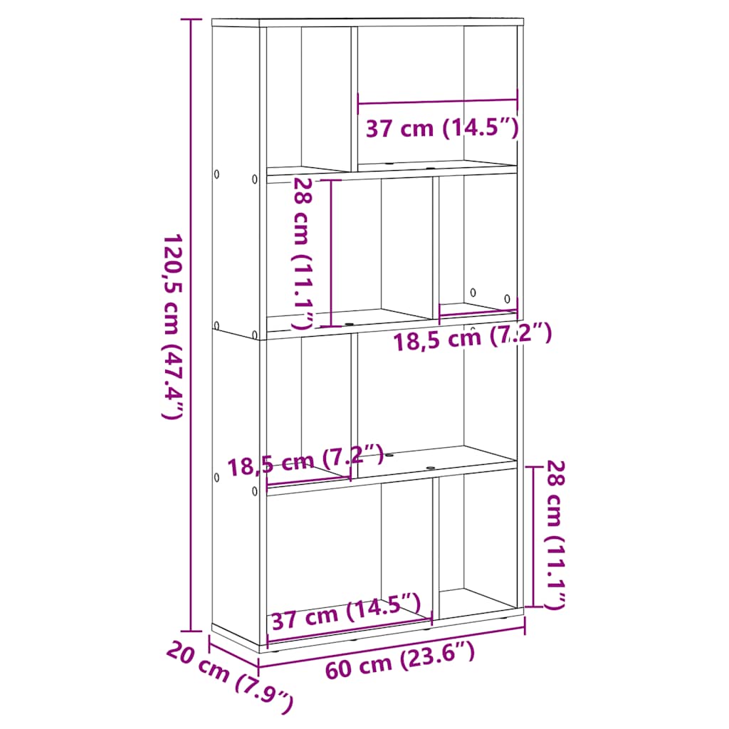 vidaXL Bookcase Grey Sonoma 60x20x120,5 cm Engineered Wood