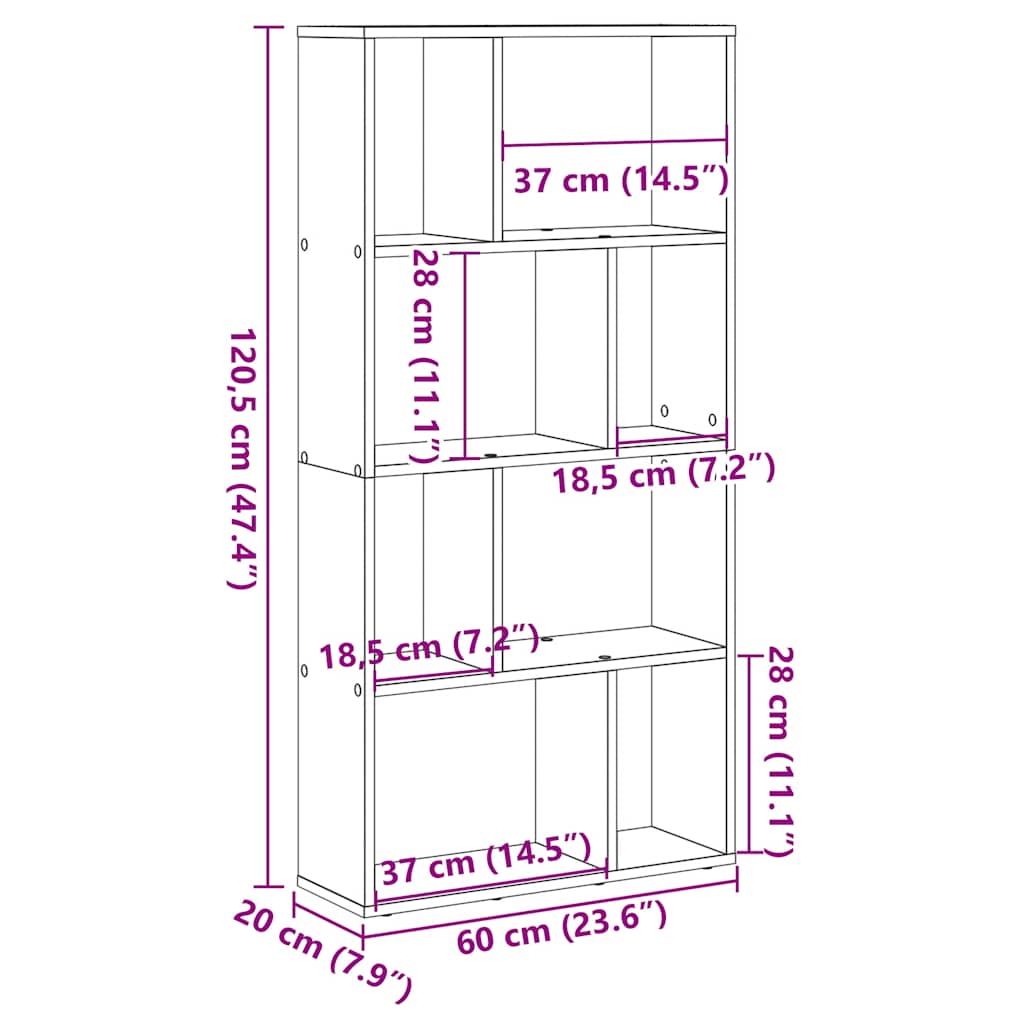 vidaXL Bookcase Brown Oak 60x20x120,5 cm Engineered Wood