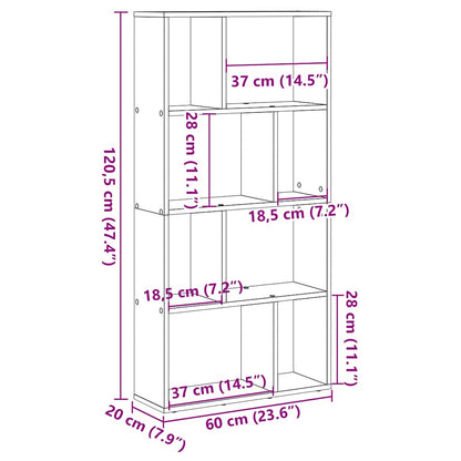 vidaXL Bookcase Brown Oak 60x20x120,5 cm Engineered Wood