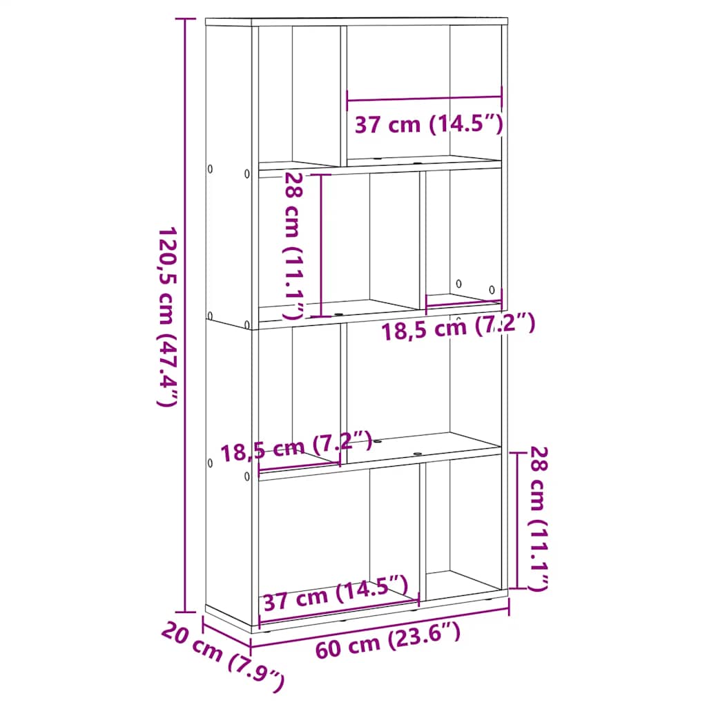 vidaXL Bookcase Artisian Oak 60x20x120,5 cm Engineered Wood