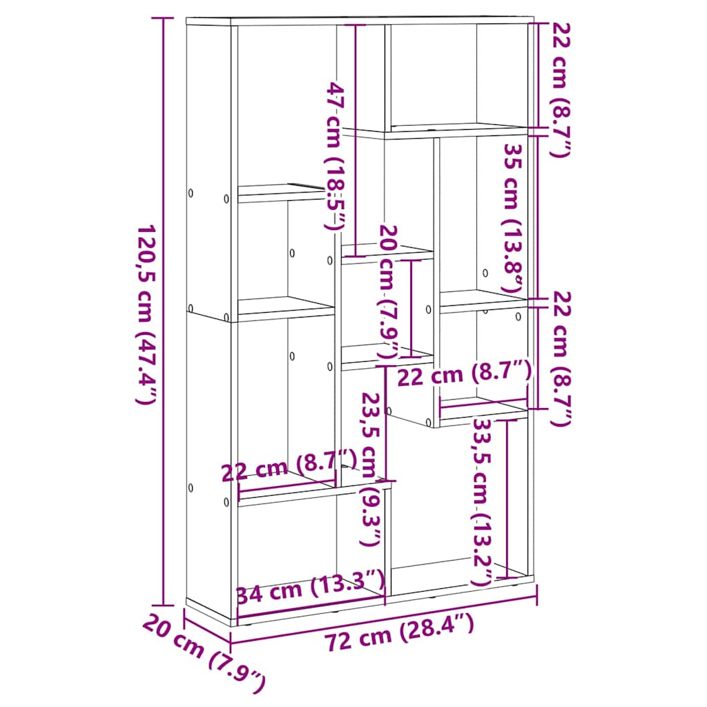 vidaXL Bookcase Smoked Oak 72x20x120,5 cm Engineered Wood