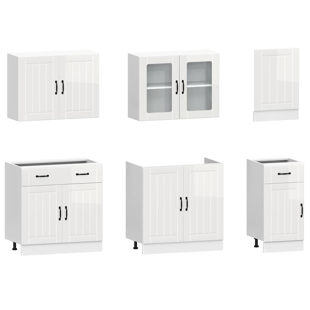 vidaXL 7 Piece Kitchen Cabinet Set Lucca High Gloss White Engineered Wood