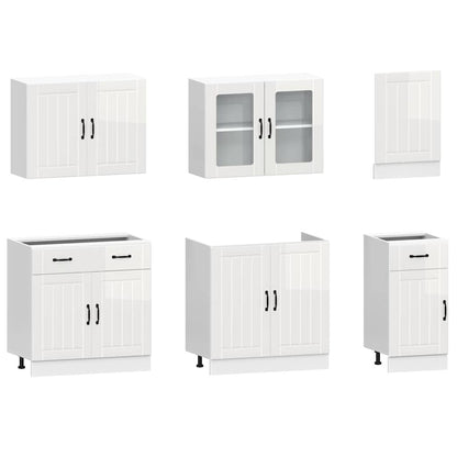 vidaXL 7 Piece Kitchen Cabinet Set Lucca High Gloss White Engineered Wood