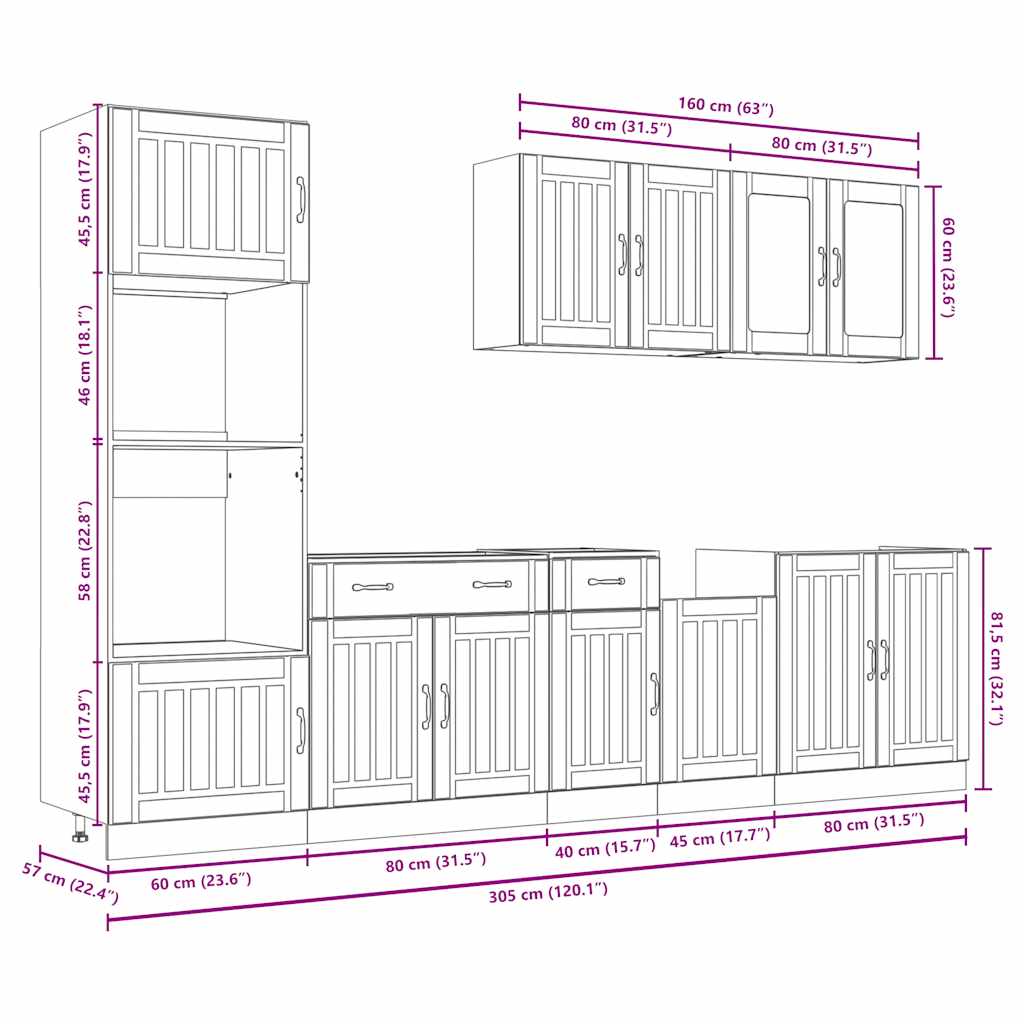 vidaXL 7 Piece Kitchen Cabinet Set Lucca Smoked Oak Engineered Wood