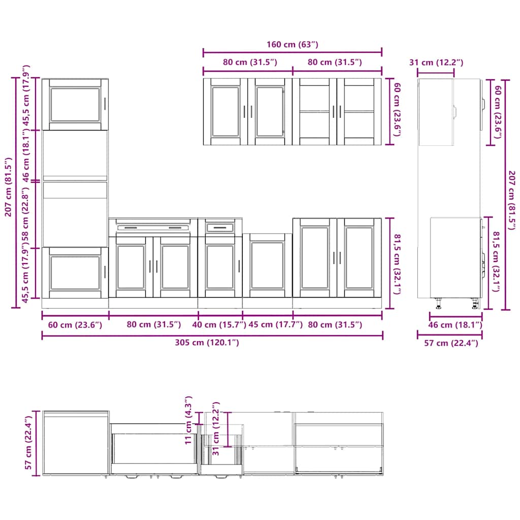 vidaXL 7 Piece Kitchen Cabinet Set Porto Black Engineered Wood