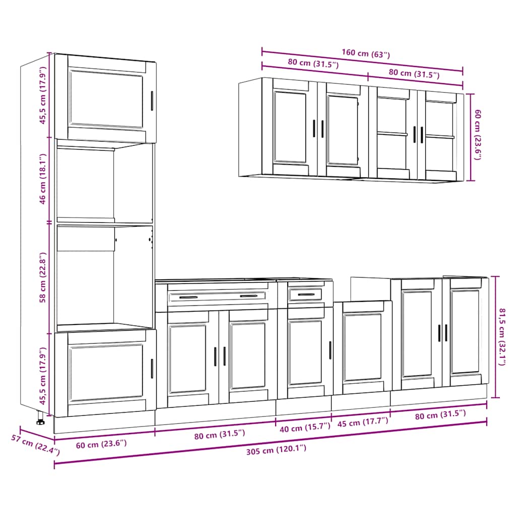 vidaXL 7 Piece Kitchen Cabinet Set Porto Black Engineered Wood