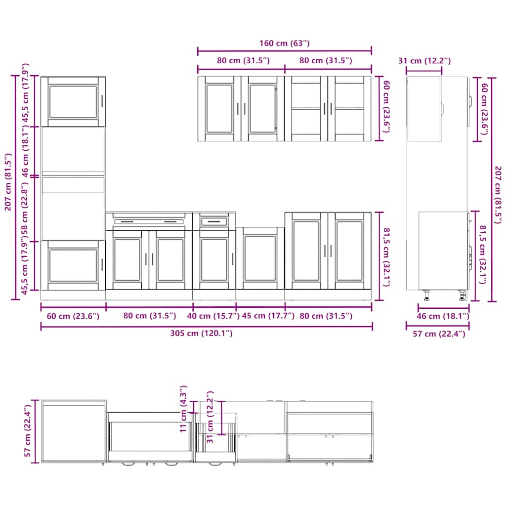 vidaXL 7 Piece Kitchen Cabinet Set Porto Old Wood Engineered Wood