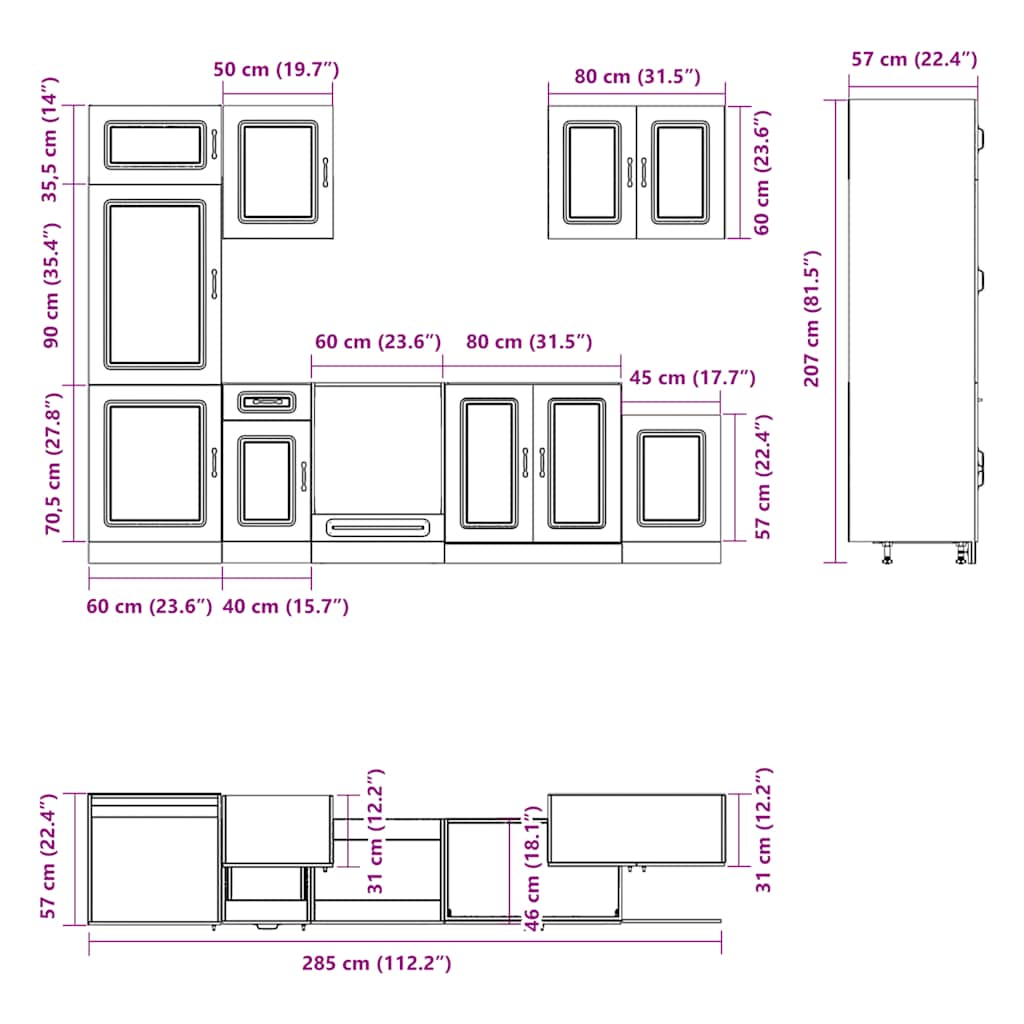 vidaXL 7 Piece Kitchen Cabinet Set Kalmar Black Engineered Wood