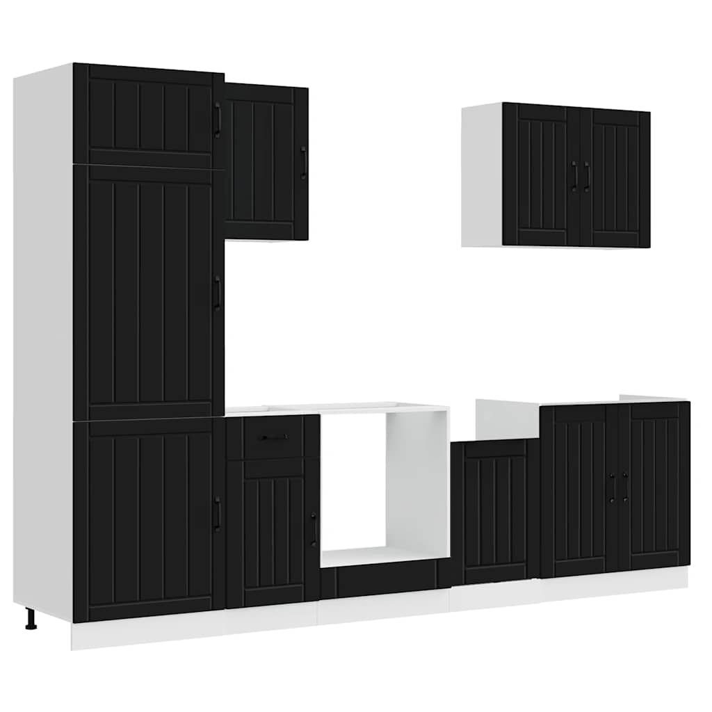 vidaXL 7 Piece Kitchen Cabinet Set "Lucca" Black Engineered Wood