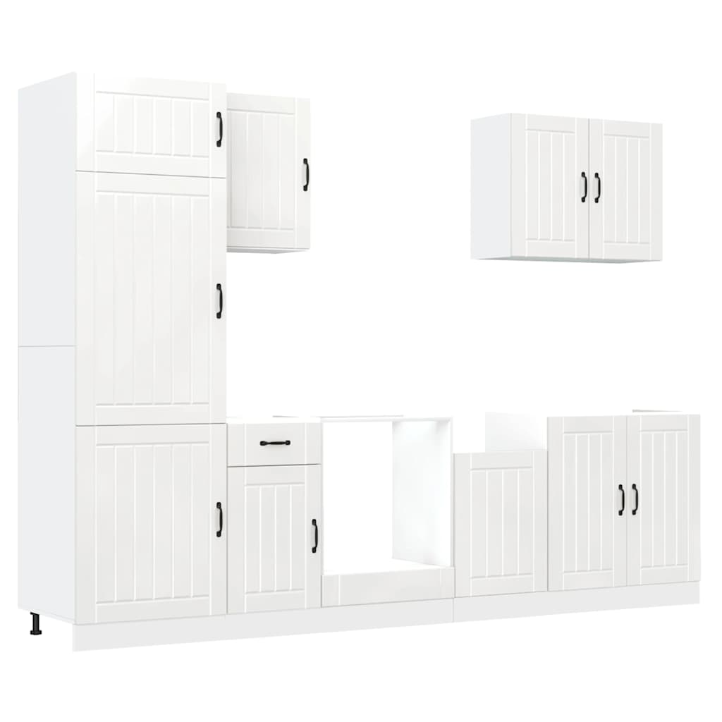 vidaXL 7 Piece Kitchen Cabinet Set Lucca High Gloss White Engineered Wood