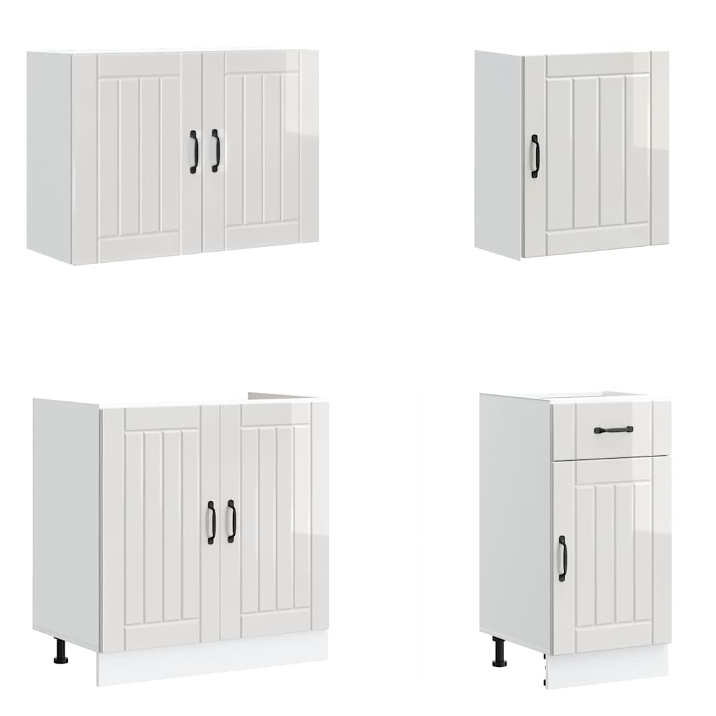 vidaXL 7 Piece Kitchen Cabinet Set Lucca High Gloss White Engineered Wood