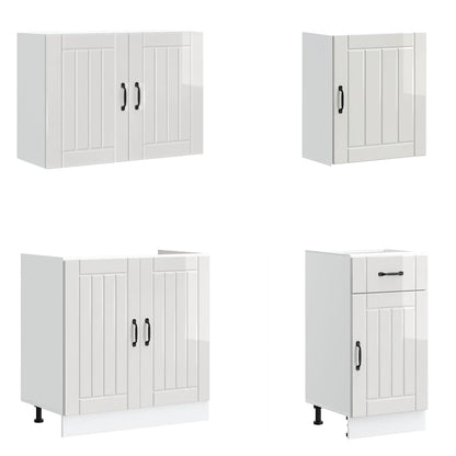 vidaXL 7 Piece Kitchen Cabinet Set Lucca High Gloss White Engineered Wood