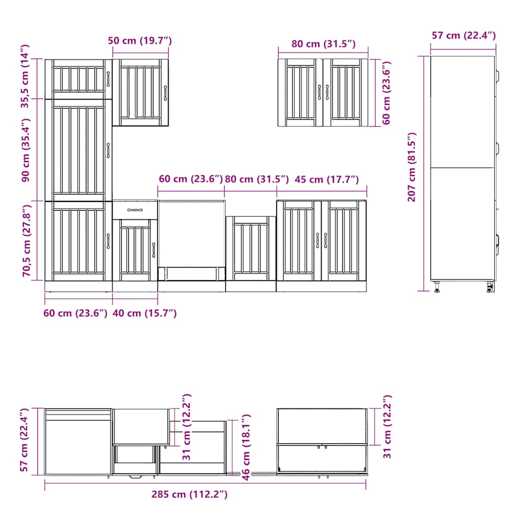 vidaXL 7 Piece Kitchen Cabinet Set Lucca Smoked Oak Engineered Wood