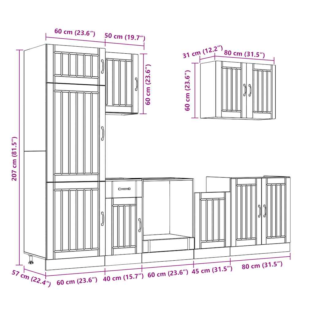 vidaXL 7 Piece Kitchen Cabinet Set Lucca Grey Sonoma Engineered Wood