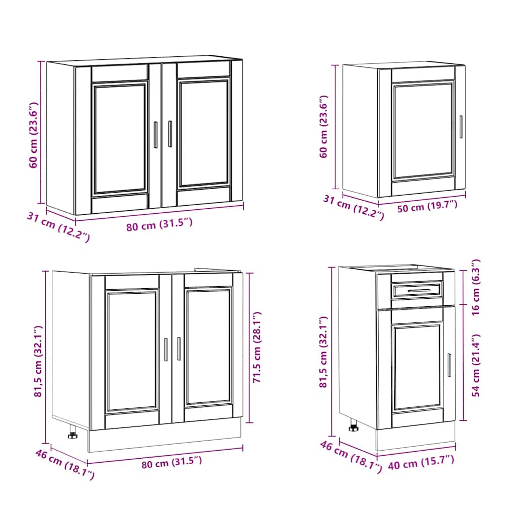 vidaXL 7 Piece Kitchen Cabinet Set Porto High Gloss White Engineered Wood