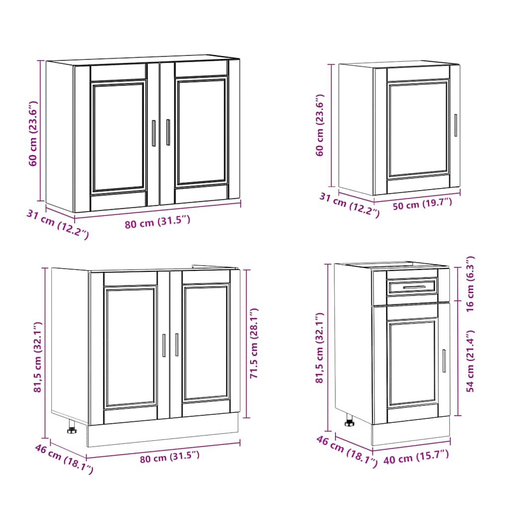 vidaXL 7 Piece Kitchen Cabinet Set Porto Concrete Grey Engineered Wood