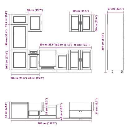 vidaXL 7 Piece Kitchen Cabinet Set Porto Smoked Oak Engineered Wood