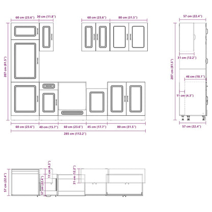 vidaXL 8 Piece Kitchen Cabinet Set Kalmar Black Engineered Wood