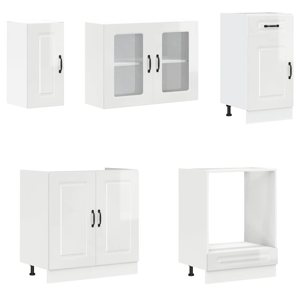 vidaXL 8 Piece Kitchen Cabinet Set Kalmar High Gloss White Engineered Wood