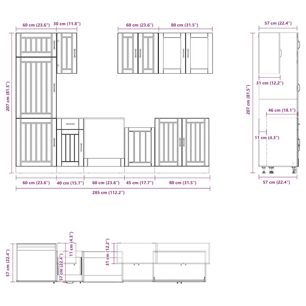 vidaXL 8 Piece Kitchen Cabinet Set Lucca Concrete Grey Engineered Wood