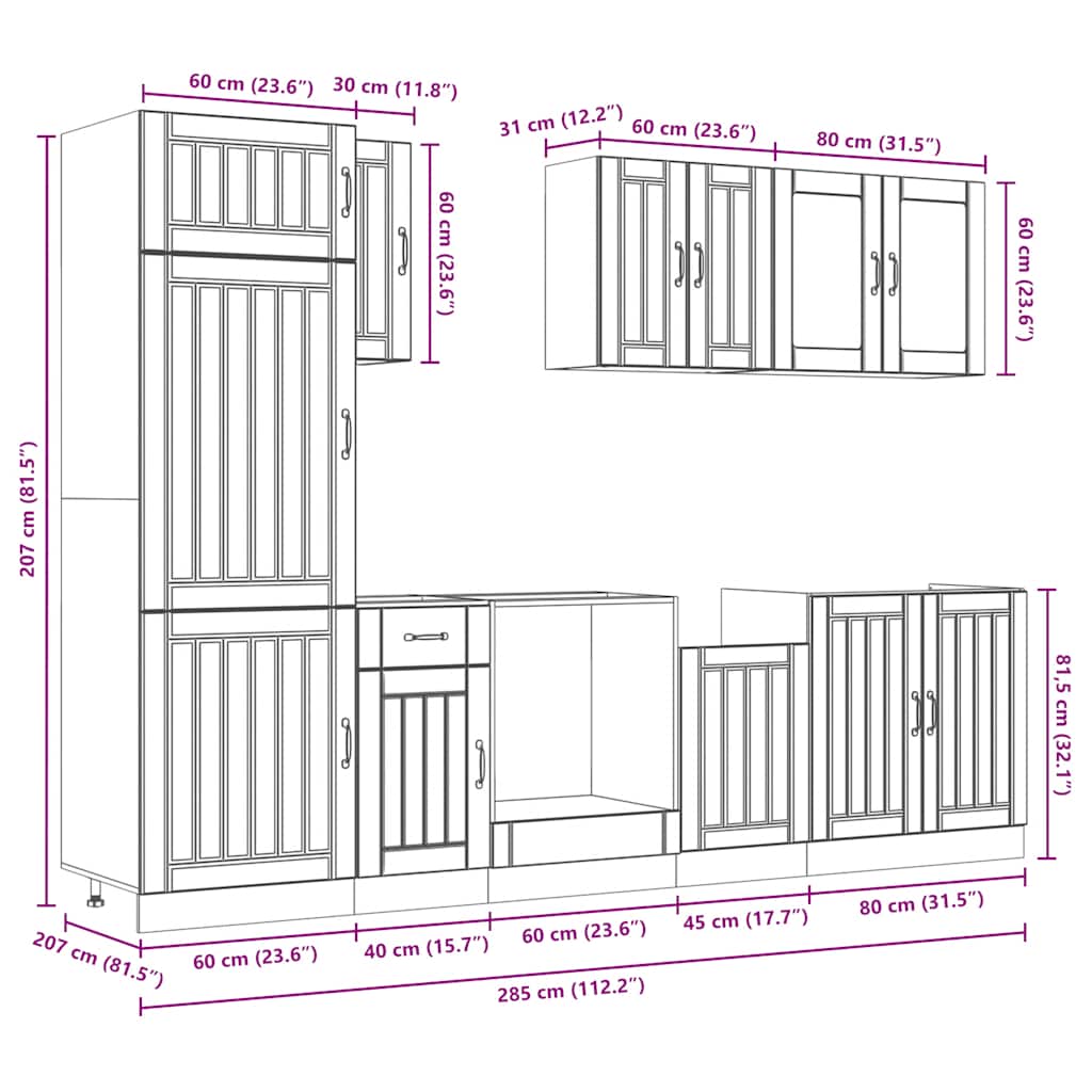 vidaXL 8 Piece Kitchen Cabinet Set Lucca Concrete Grey Engineered Wood