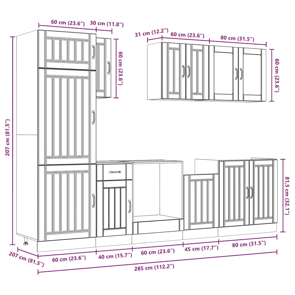 vidaXL 8 Piece Kitchen Cabinet Set Lucca Smoked Oak Engineered Wood