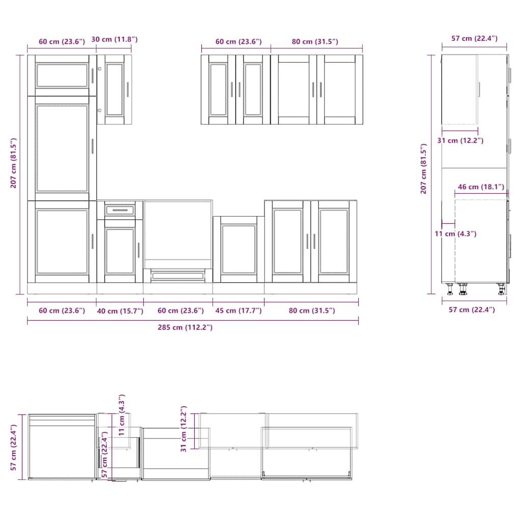 vidaXL 8 Piece Kitchen Cabinet Set Kalmar Concrete Grey Engineered Wood