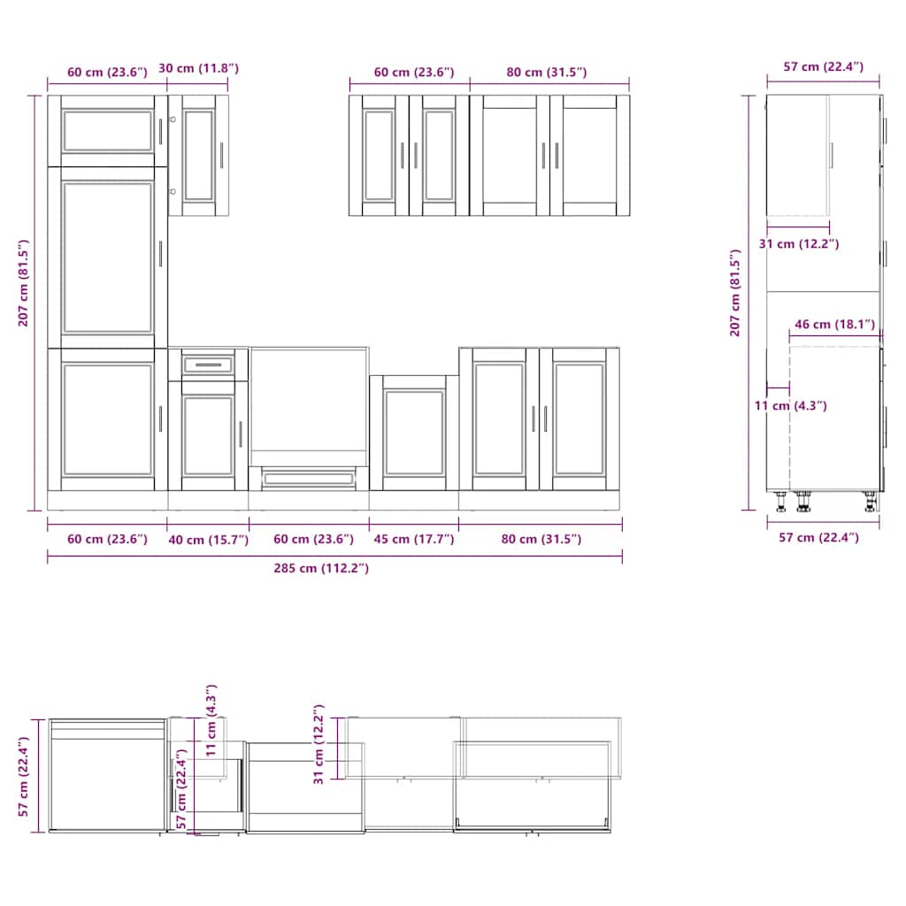 vidaXL 8 Piece Kitchen Cabinet Set Porto Smoked Oak Engineered Wood