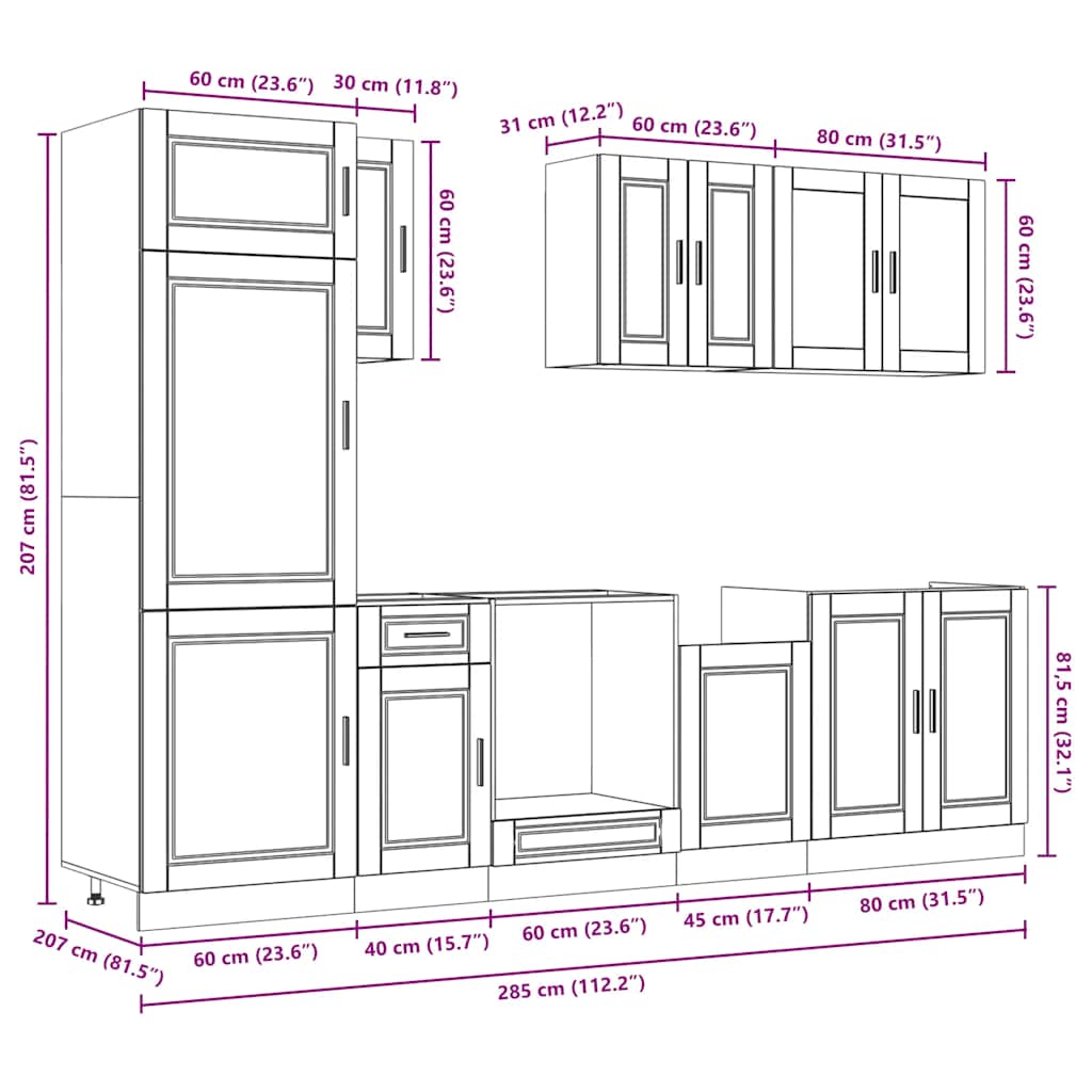 vidaXL 8 Piece Kitchen Cabinet Set Kalmar Old Wood Engineered Wood