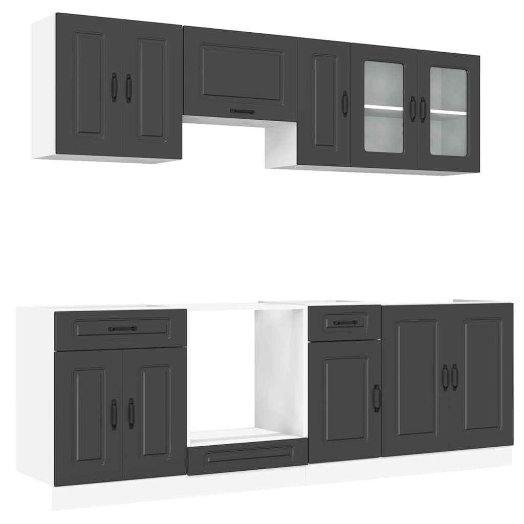 vidaXL 8 Piece Kitchen Cabinet Set Kalmar Black Engineered Wood