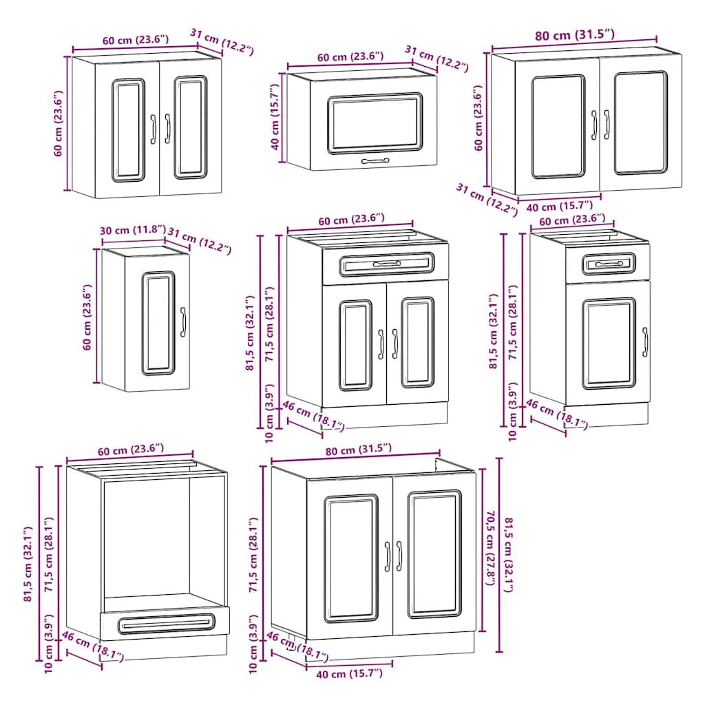 vidaXL 8 Piece Kitchen Cabinet Set Kalmar Black Engineered Wood