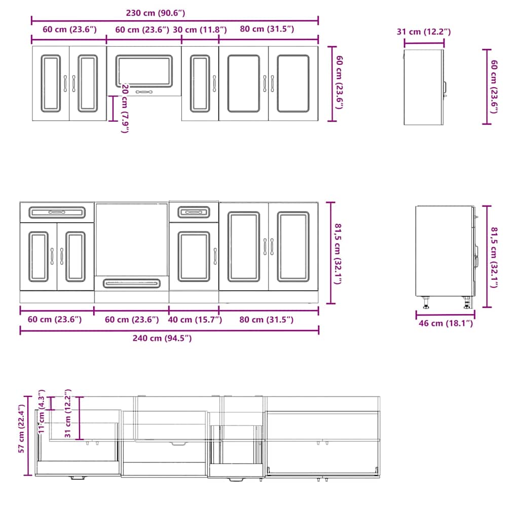 vidaXL 8 Piece Kitchen Cabinet Set Kalmar Concrete Grey Engineered Wood