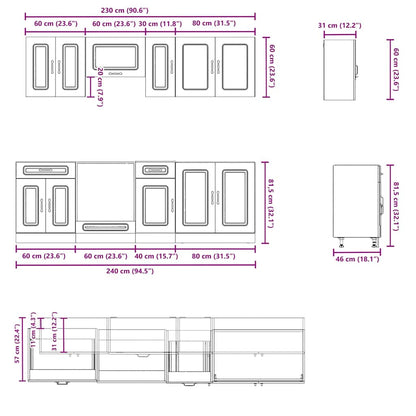 vidaXL 8 Piece Kitchen Cabinet Set Kalmar Concrete Grey Engineered Wood
