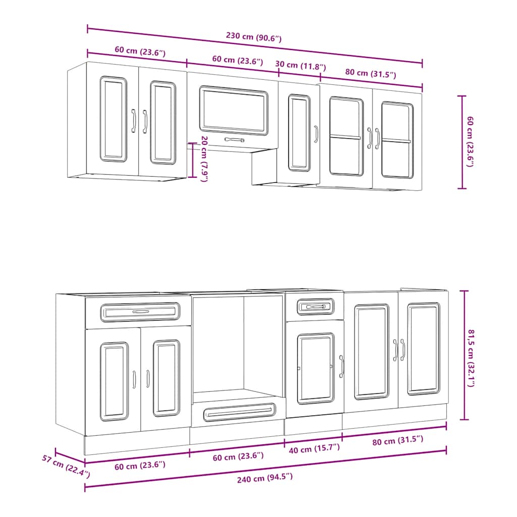 vidaXL 8 Piece Kitchen Cabinet Set Kalmar Smoked Oak Engineered Wood