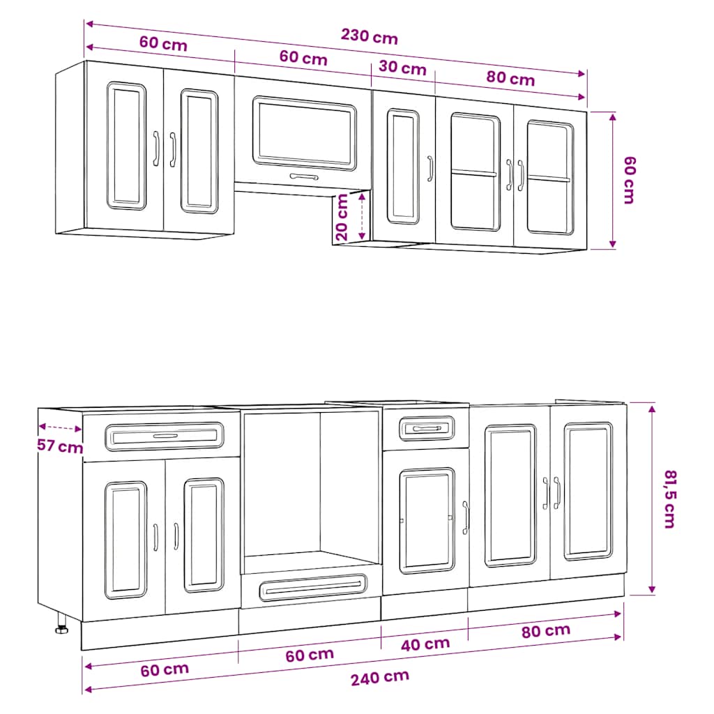 vidaXL 8 Piece Kitchen Cabinet Set Kalmar Smoked Oak Engineered Wood