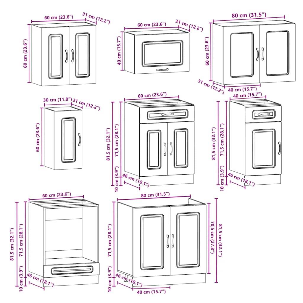 vidaXL 8 Piece Kitchen Cabinet Set Kalmar Grey Sonoma Engineered Wood