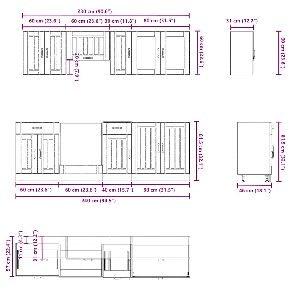 vidaXL 8 Piece Kitchen Cabinet Set Kalmar White Engineered Wood