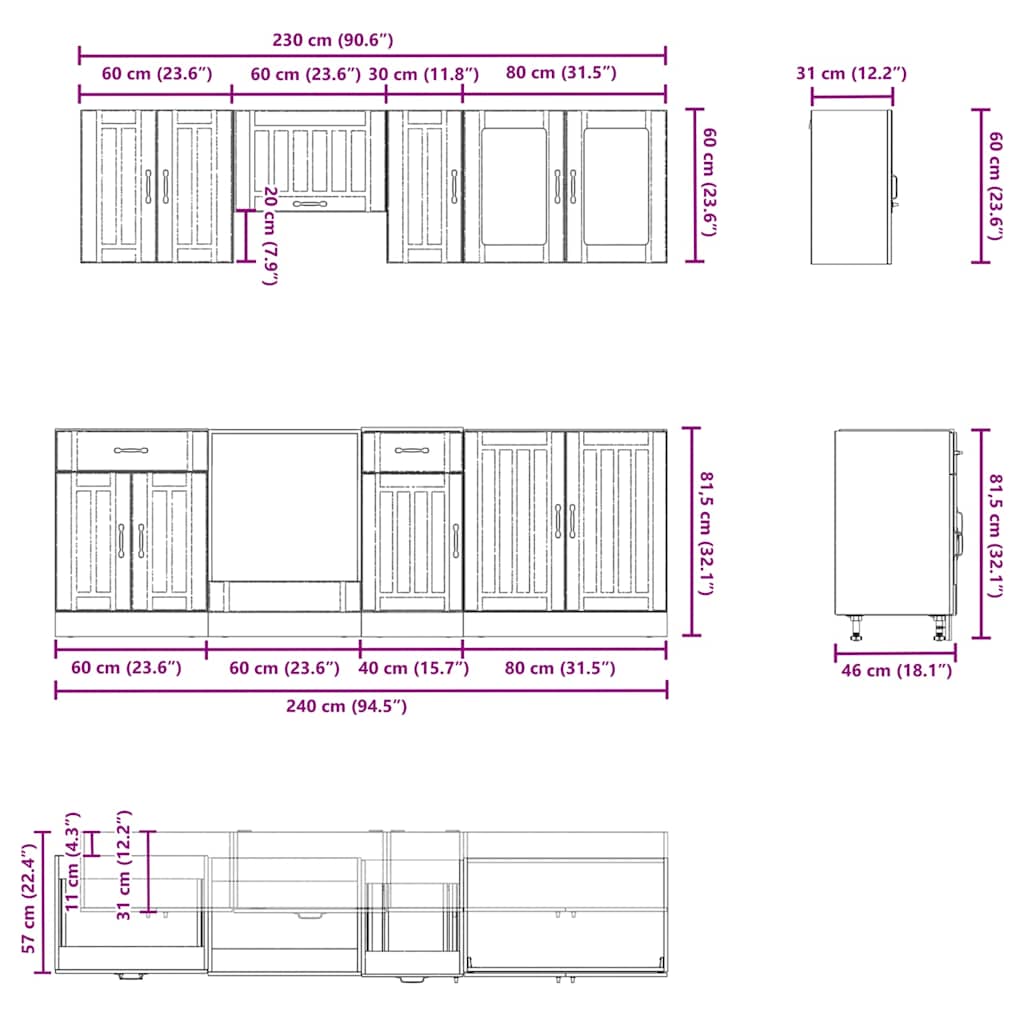 vidaXL 8 Piece Kitchen Cabinet Set Kalmar Black Engineered Wood