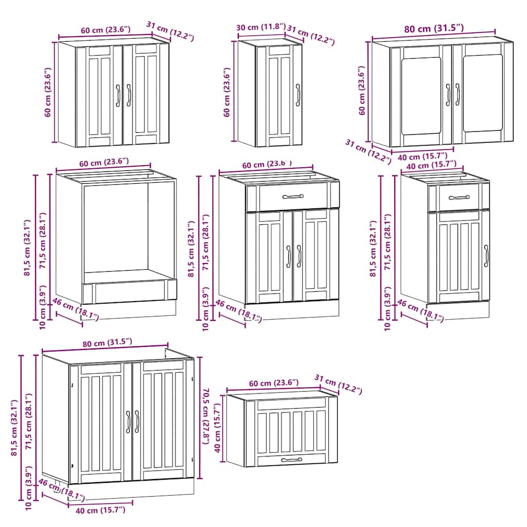 vidaXL 8 Piece Kitchen Cabinet Set Kalmar Black Engineered Wood