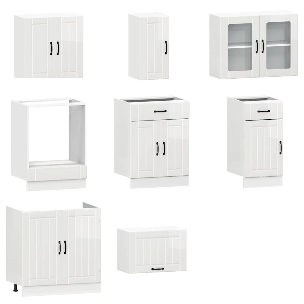 vidaXL 8 Piece Kitchen Cabinet Set Lucca High Gloss White Engineered Wood