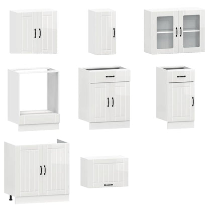 vidaXL 8 Piece Kitchen Cabinet Set Lucca High Gloss White Engineered Wood