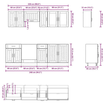 vidaXL 8 Piece Kitchen Cabinet Set Lucca High Gloss White Engineered Wood