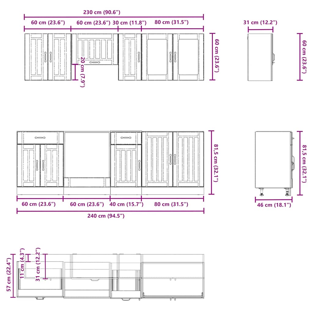 vidaXL 8 Piece Kitchen Cabinet Set Lucca Concrete Grey Engineered Wood