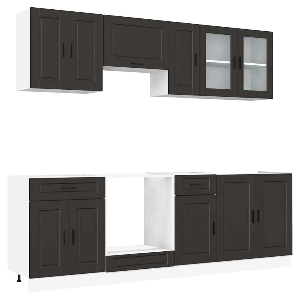 vidaXL 8 Piece Kitchen Cabinet Set Porto Black Engineered Wood