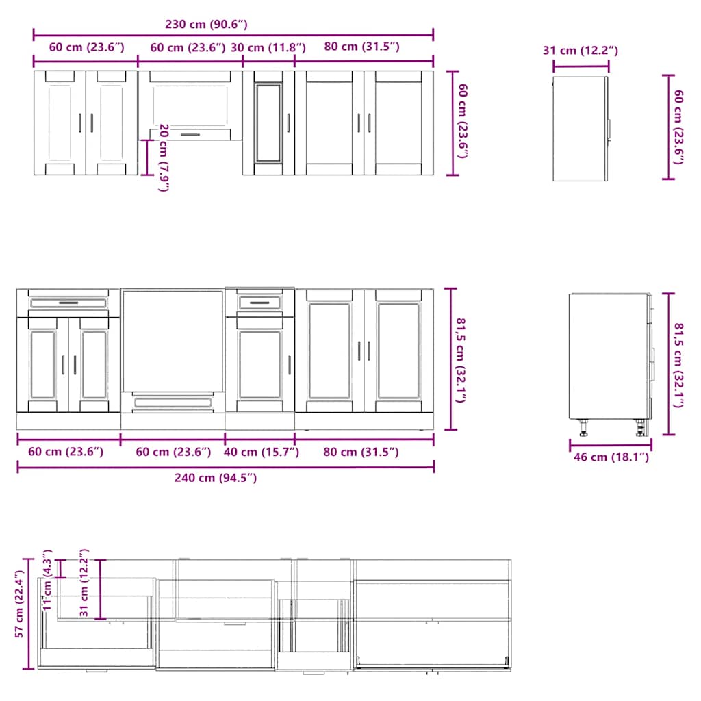 vidaXL 8 Piece Kitchen Cabinet Set Porto Black Engineered Wood