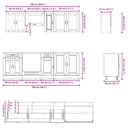 vidaXL 8 Piece Kitchen Cabinet Set Porto Black Engineered Wood